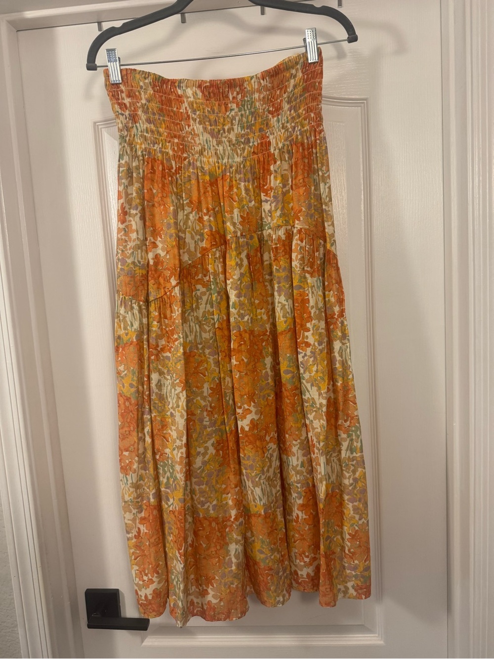 Orange Floral Smocked Midi Skirt - Picture 8 of 8